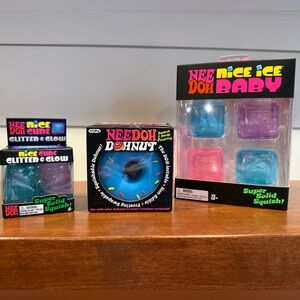 Bundle! NeeDoh Donut & Nice Ice Baby 4 pack & Glitter & Glow Cube